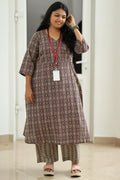 Maroon Ajrakh Print 30+ Women Everyday Office Kurta (Top + Bottom) | MAGI0016