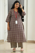 Maroon Ajrakh Print 30+ Women Everyday Office Kurta (Top + Bottom) | MAGI0016