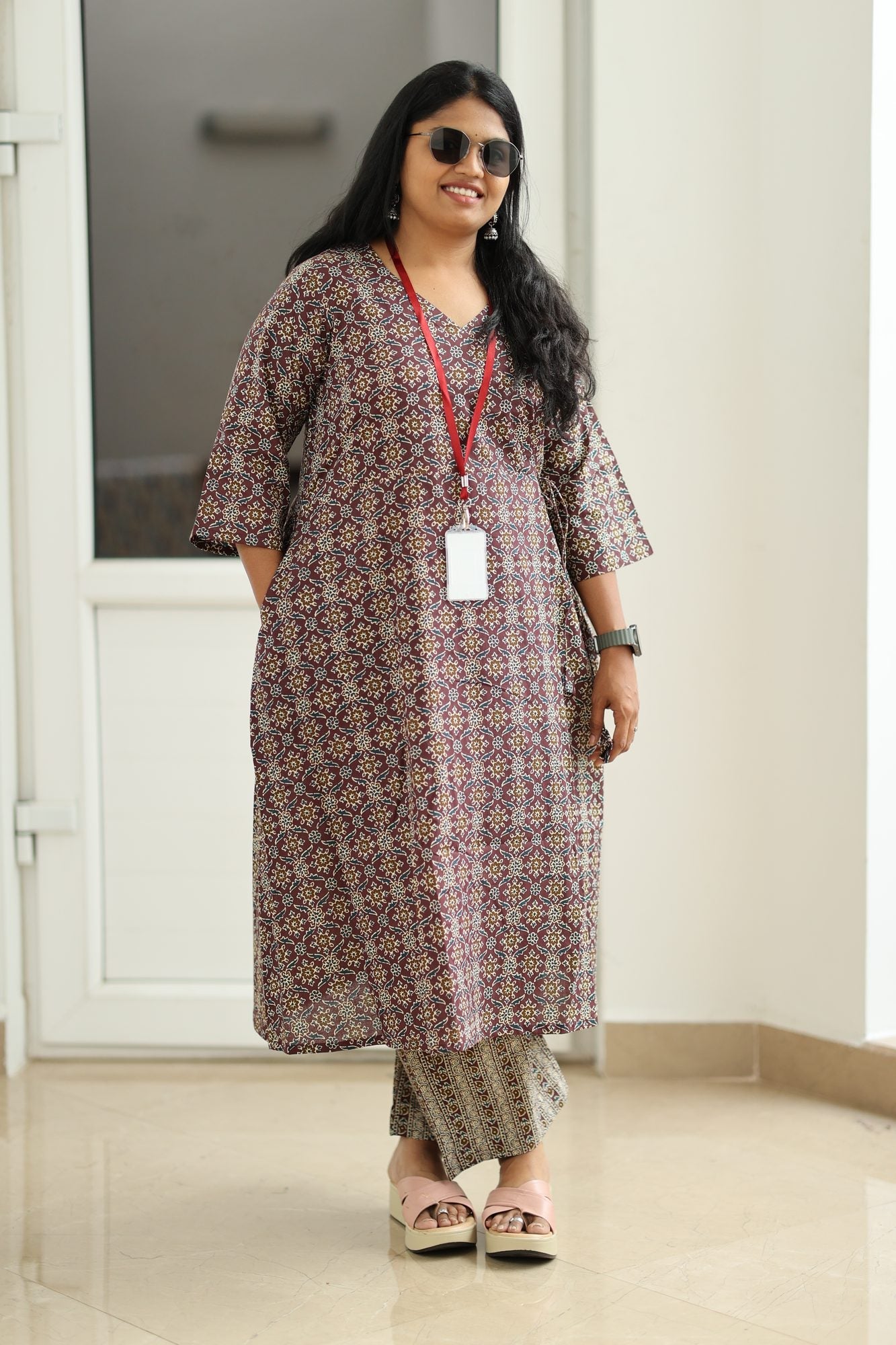Maroon Ajrakh Print 30+ Women Everyday Office Kurta (Top + Bottom) | MAGI0016