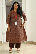 Rust Brown Paisley Print 30+ Women Everyday Office Kurta (Top + Bottom) | MAGI0017