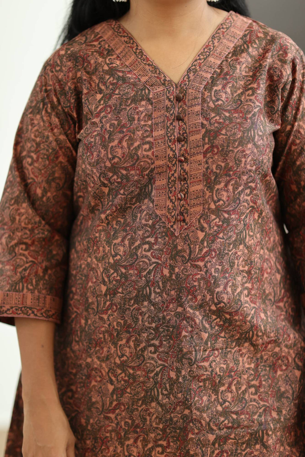 Rust Brown Paisley Print 30+ Women Everyday Office Kurta (Top + Bottom) | MAGI0017