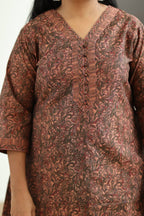 Rust Brown Paisley Print 30+ Women Everyday Office Kurta (Top + Bottom) | MAGI0017