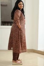 Rust Brown Paisley Print 30+ Women Everyday Office Kurta (Top + Bottom) | MAGI0017