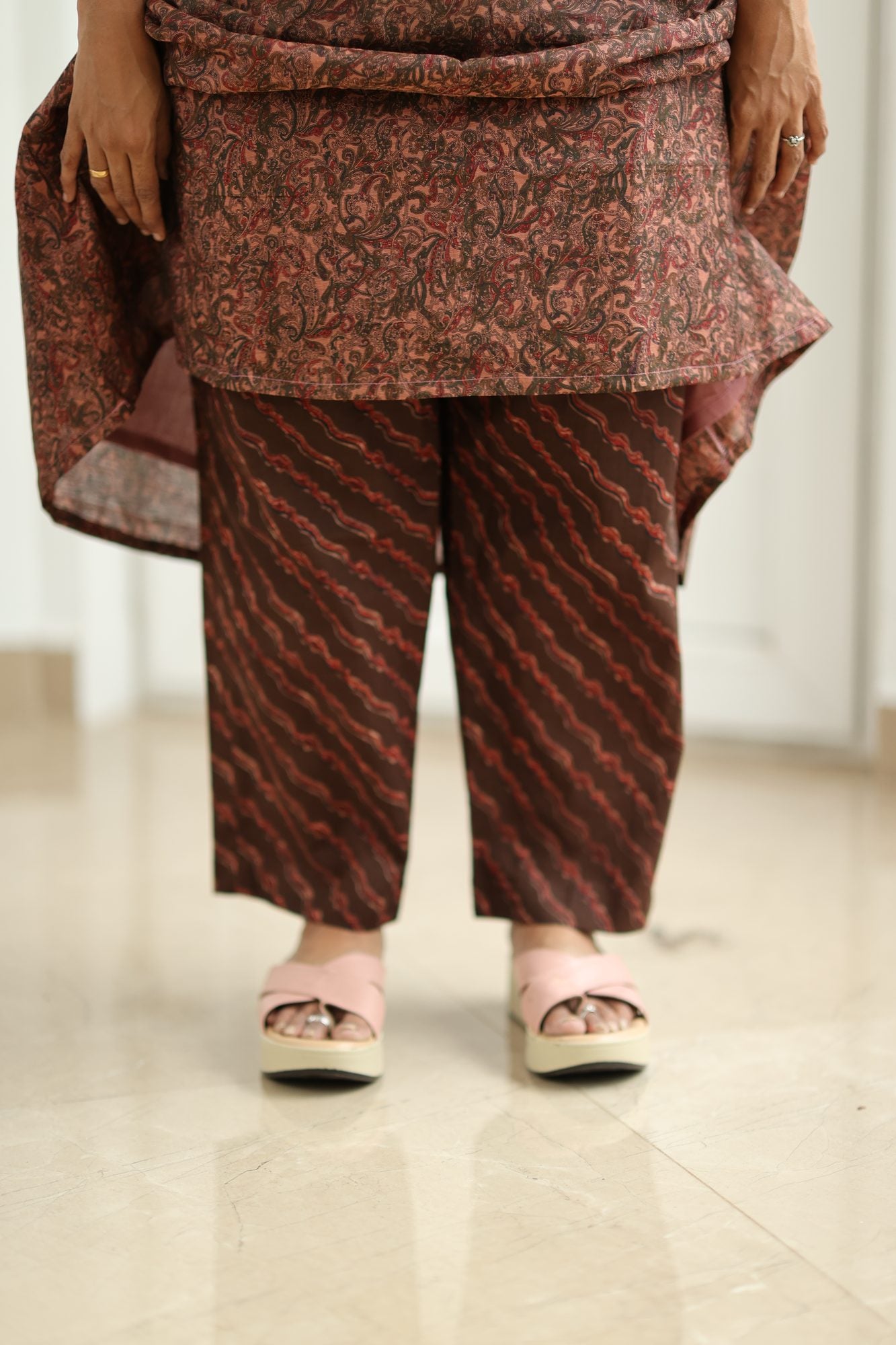Rust Brown Paisley Print 30+ Women Everyday Office Kurta (Top + Bottom) | MAGI0017