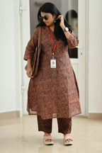 Rust Brown Paisley Print 30+ Women Everyday Office Kurta (Top + Bottom) | MAGI0017