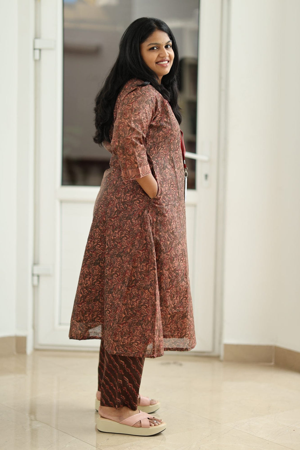 Rust Brown Paisley Print 30+ Women Everyday Office Kurta (Top + Bottom) | MAGI0017
