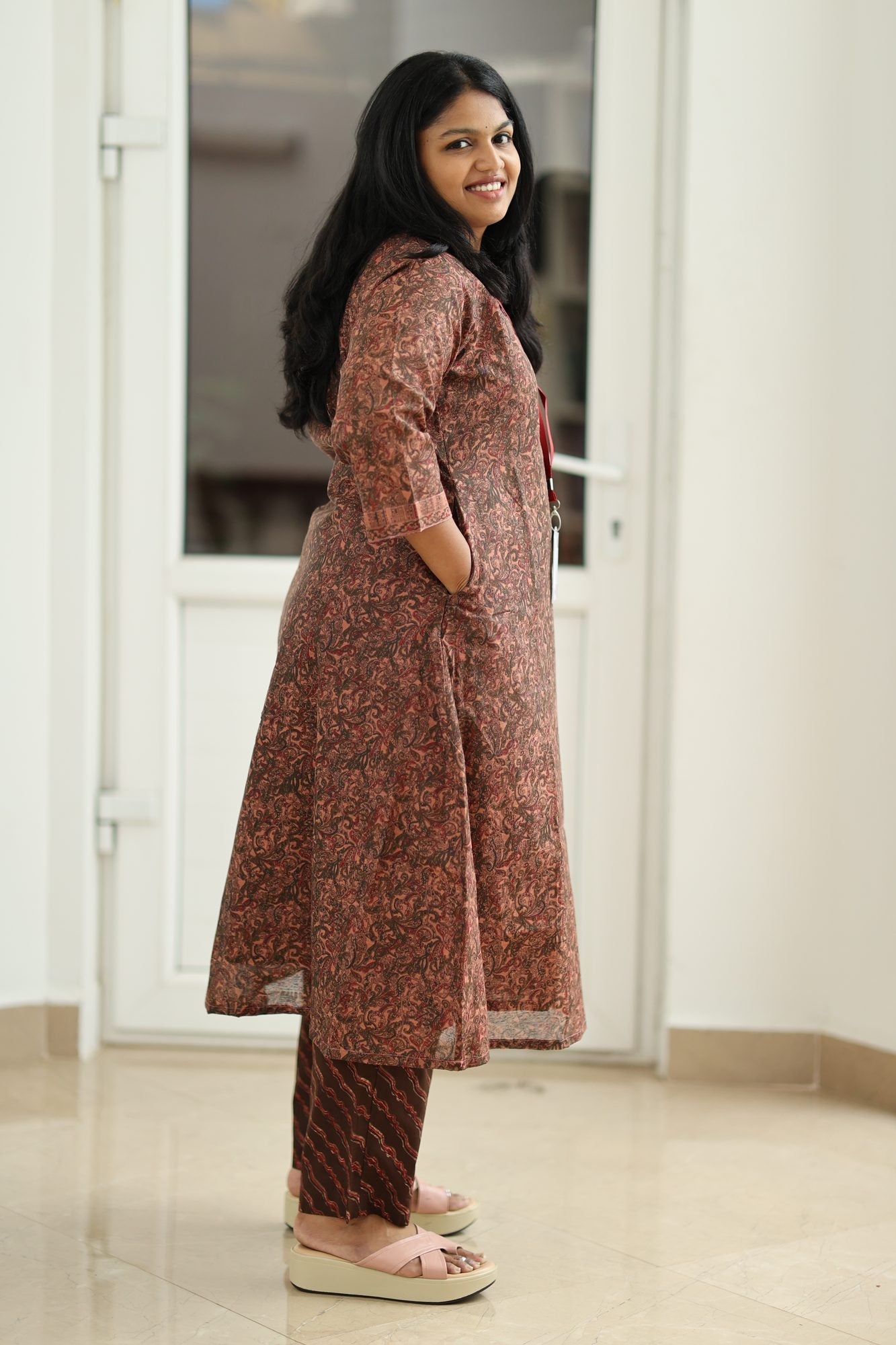 Rust Brown Paisley Print 30+ Women Everyday Office Kurta (Top + Bottom) | MAGI0017