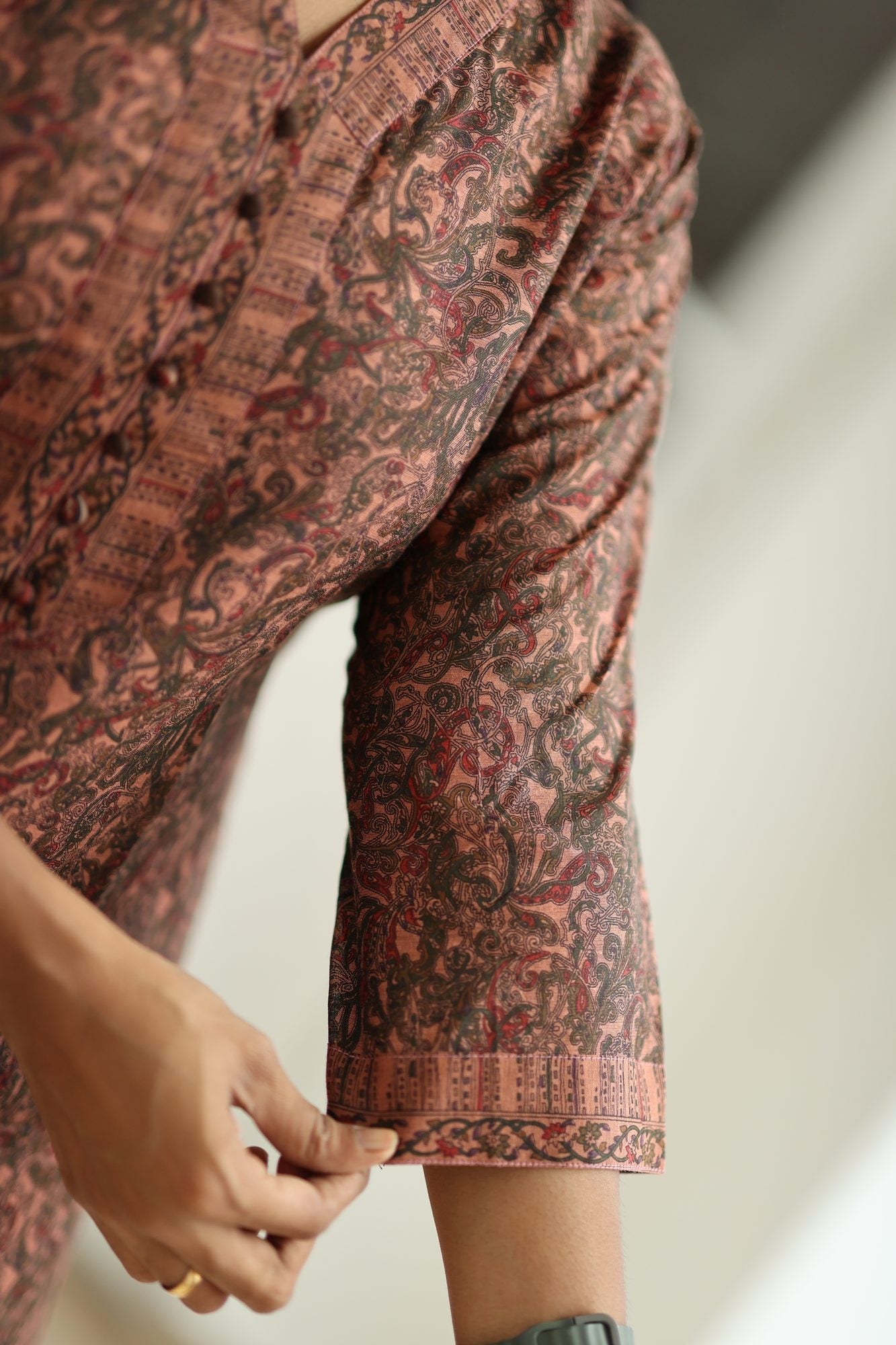 Rust Brown Paisley Print 30+ Women Everyday Office Kurta (Top + Bottom) | MAGI0017