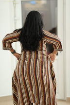 Brown Stripe Block Print 30+ Women Everyday Office Kurta (Top + Bottom) | MAGI0018