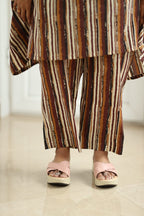Brown Stripe Block Print 30+ Women Everyday Office Kurta (Top + Bottom) | MAGI0018