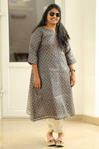 Teal Green Tussar Print 30+ Women Everyday Office Kurta (Top Only) | MAGI0021