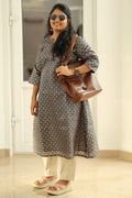 Teal Green Tussar Print 30+ Women Everyday Office Kurta (Top Only) | MAGI0021