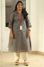 Teal Green Tussar Print 30+ Women Everyday Office Kurta (Top Only) | MAGI0021