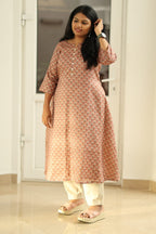 Rosewood Pink Tussar Print 30+ Women Everyday Office Kurta (Top Only) | MAGI0022