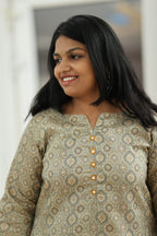 Sage Olive Tussar Print 30+ Women Everyday Office Kurta (Top Only) | MAGI0023