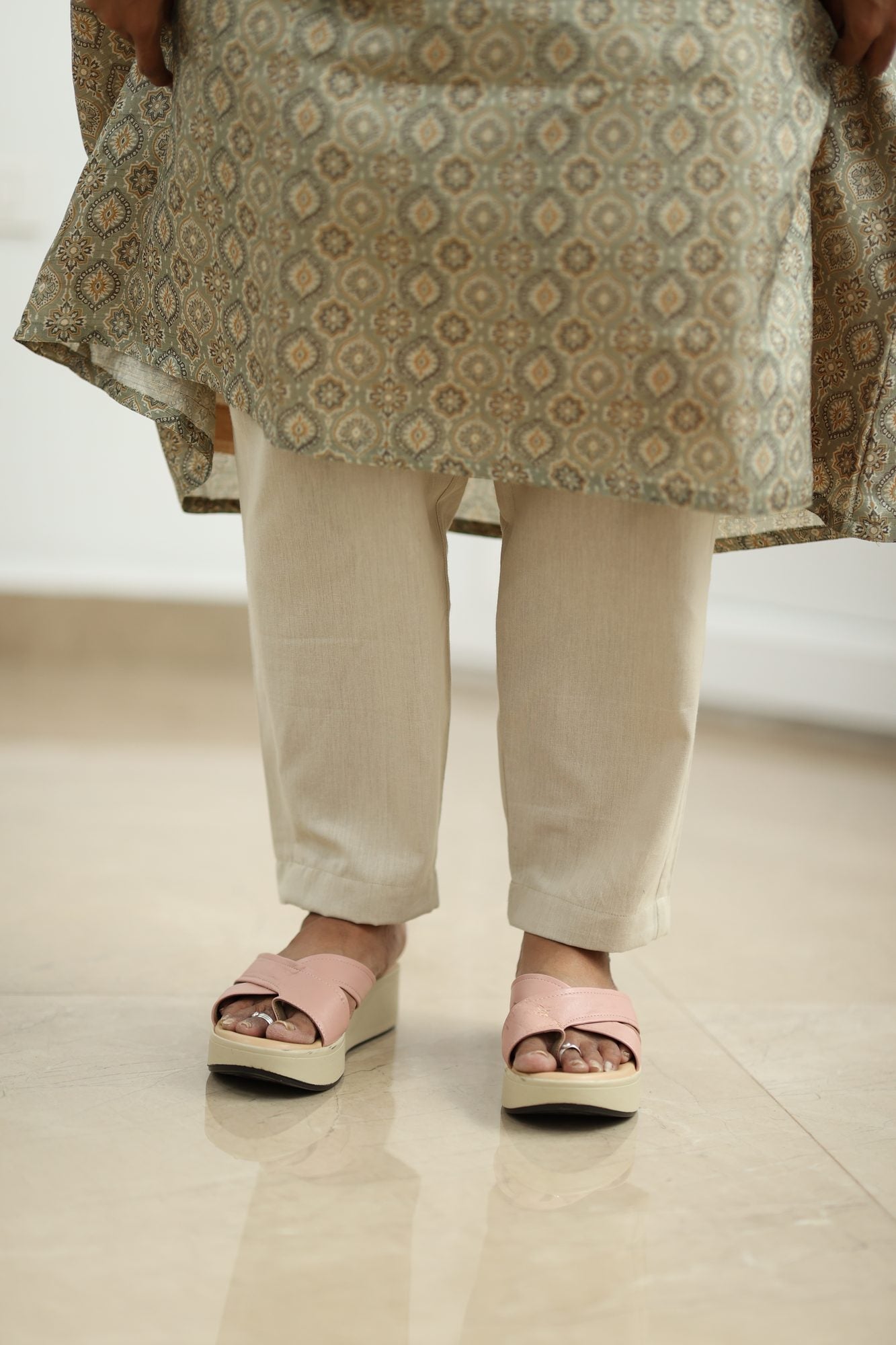 Sage Olive Tussar Print 30+ Women Everyday Office Kurta (Top Only) | MAGI0023
