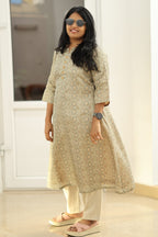 Sage Olive Tussar Print 30+ Women Everyday Office Kurta (Top Only) | MAGI0023