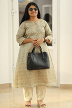 Sage Olive Tussar Print 30+ Women Everyday Office Kurta (Top Only) | MAGI0023