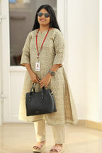 Sage Olive Tussar Print 30+ Women Everyday Office Kurta (Top Only) | MAGI0023