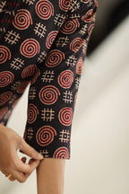Hand block Ajrakh fabric and sleeve detail