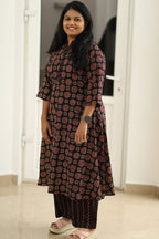 Black Ajrakh kurta set, three-quarter view