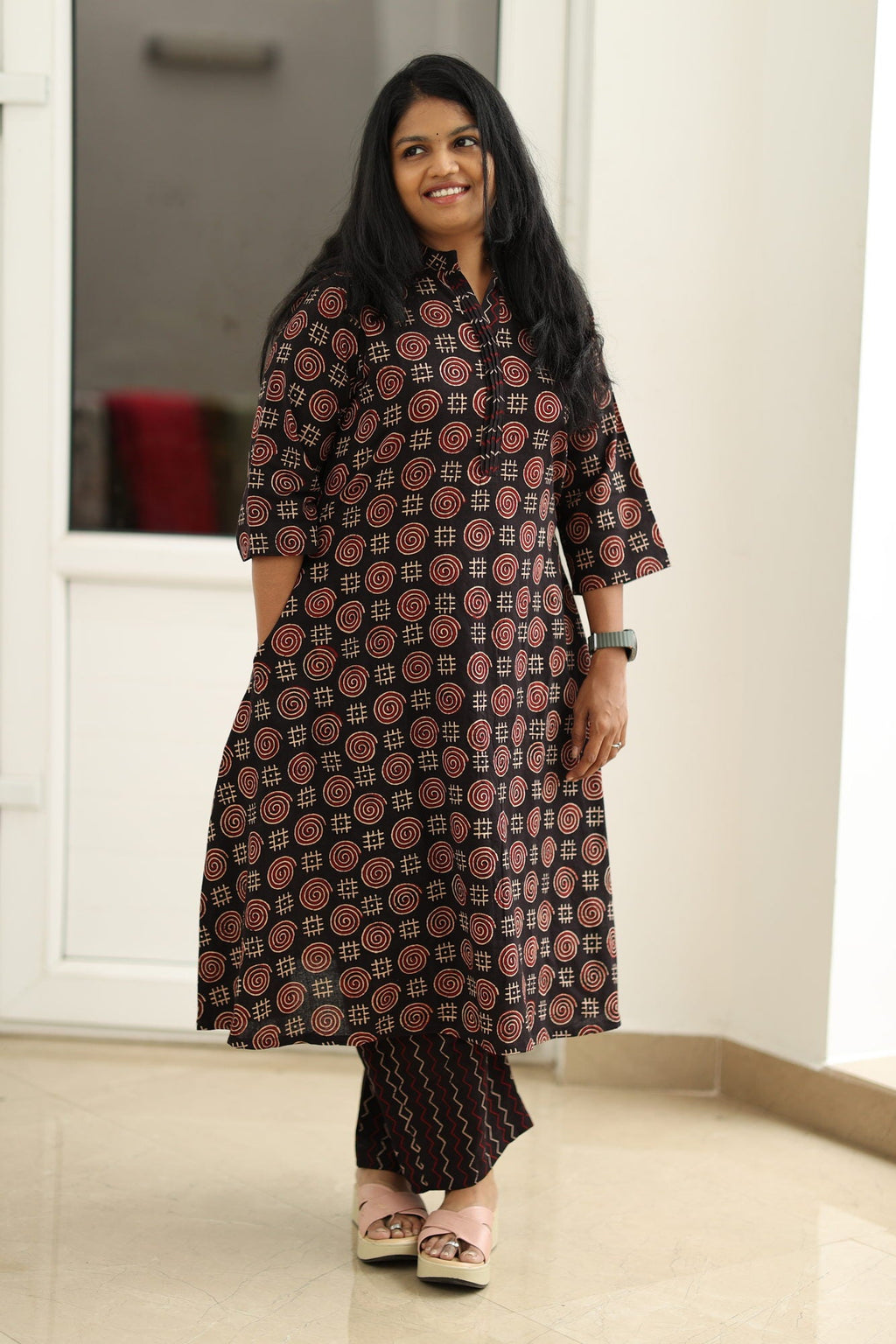 Black Ajrakh kurta set, front view