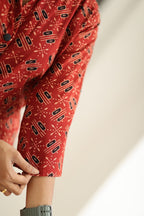 Hand block Ajrakh fabric and sleeve detail