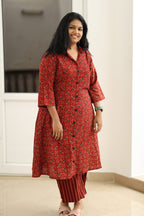 Madder red Ajrakh kurta set, styled