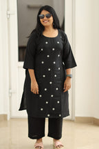 Black embroidered kurta set, styled