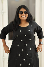 Black embroidered kurta, upper body view
