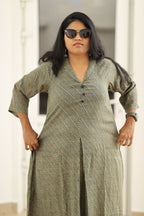 Olive indigo stripe kurta, upper body view
