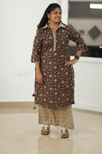 Full length view of the brown floral set