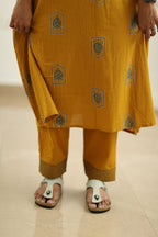 Mustard leaf block print kurta set full length