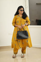 Mustard leaf block print kurta set office look