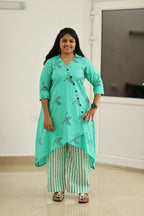 Lagoon Green Crane Block Print 30+ Women Everyday Office Kurta (Top + Bottom) | MAGI0035