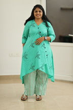 Lagoon Green Crane Block Print 30+ Women Everyday Office Kurta (Top + Bottom) | MAGI0035