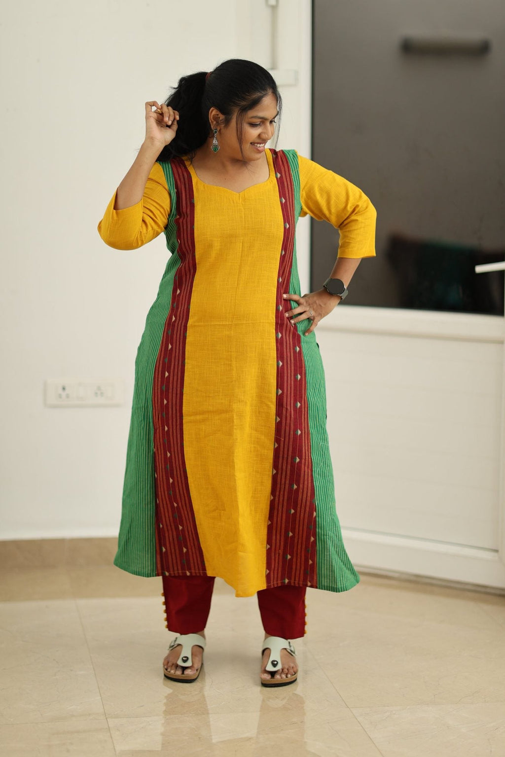 Mustard kurta set, front view