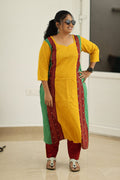 Mustard woven border kurta set styled for work
