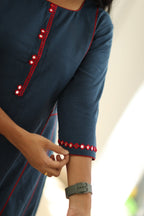 Navy Red Mirror Work 30+ Women Everyday Office Kurta (Top + Bottom) | MAGI0037