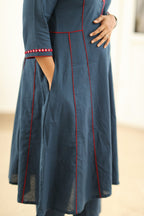 Navy Red Mirror Work 30+ Women Everyday Office Kurta (Top + Bottom) | MAGI0037