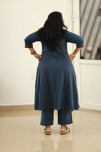 Navy Red Mirror Work 30+ Women Everyday Office Kurta (Top + Bottom) | MAGI0037