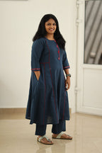 Navy Red Mirror Work 30+ Women Everyday Office Kurta (Top + Bottom) | MAGI0037