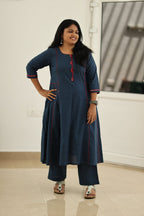 Navy Red Mirror Work 30+ Women Everyday Office Kurta (Top + Bottom) | MAGI0037