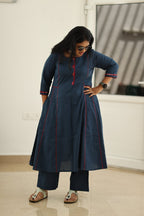 Navy Red Mirror Work 30+ Women Everyday Office Kurta (Top + Bottom) | MAGI0037