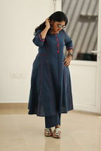 Navy Red Mirror Work 30+ Women Everyday Office Kurta (Top + Bottom) | MAGI0037