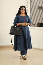 Navy Red Mirror Work 30+ Women Everyday Office Kurta (Top + Bottom) | MAGI0037