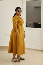Mustard Hand-Embroidered Wrap 30+ Women Everyday Office Kurta (Maxi Dress) | MAGI0038