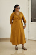 Mustard Hand-Embroidered Wrap 30+ Women Everyday Office Kurta (Maxi Dress) | MAGI0038