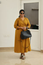 Mustard Hand-Embroidered Wrap 30+ Women Everyday Office Kurta (Maxi Dress) | MAGI0038
