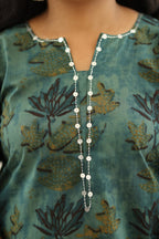 Teal Green Lotus Block Print 30+ Women Everyday Office Kurta (Top + Bottom) | MAGI0039